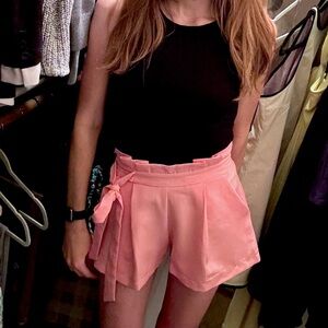 Coral Pink Pleated Shorts // Tailored Shorts // High Waist Trouser Shorts